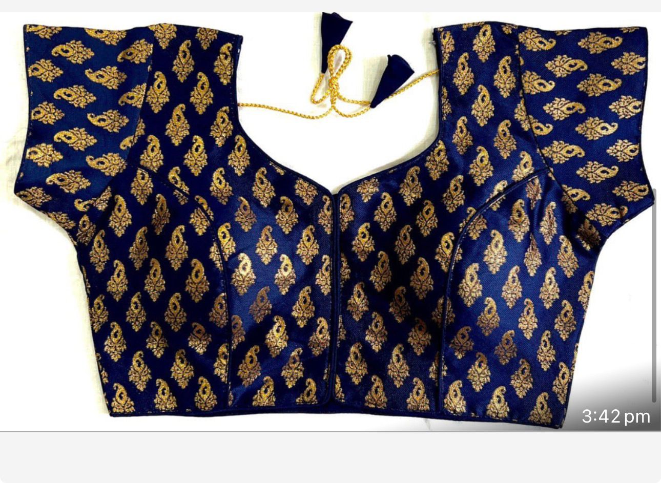 Aarini Jacquard Brocade Silk Blouse-Blue